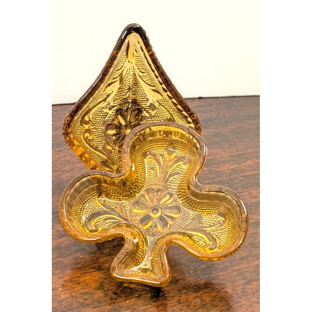 Indiana Glass Tiara Amber Card Suit Dishes Club Diamond Sandwich MCM Vintage
